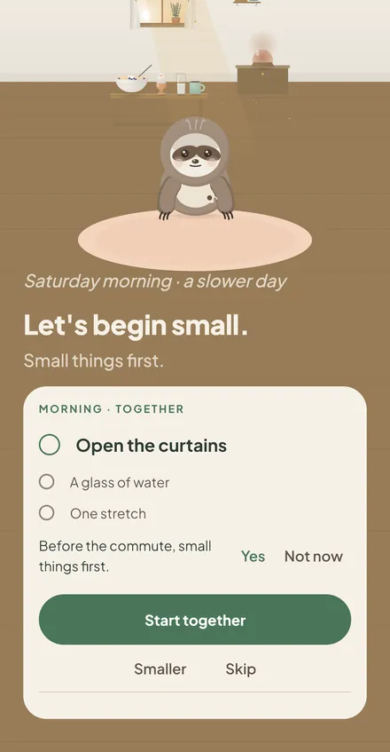 Moss app screen for Philippines: A weekend is a slower day here: fewer things in front, nothing to catch up on.